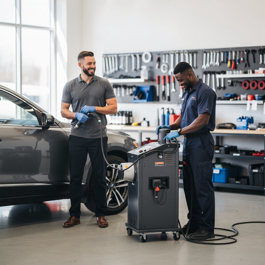 Fernando's Smog Check professional technician performing a fast 10-minute smog check in Goleta